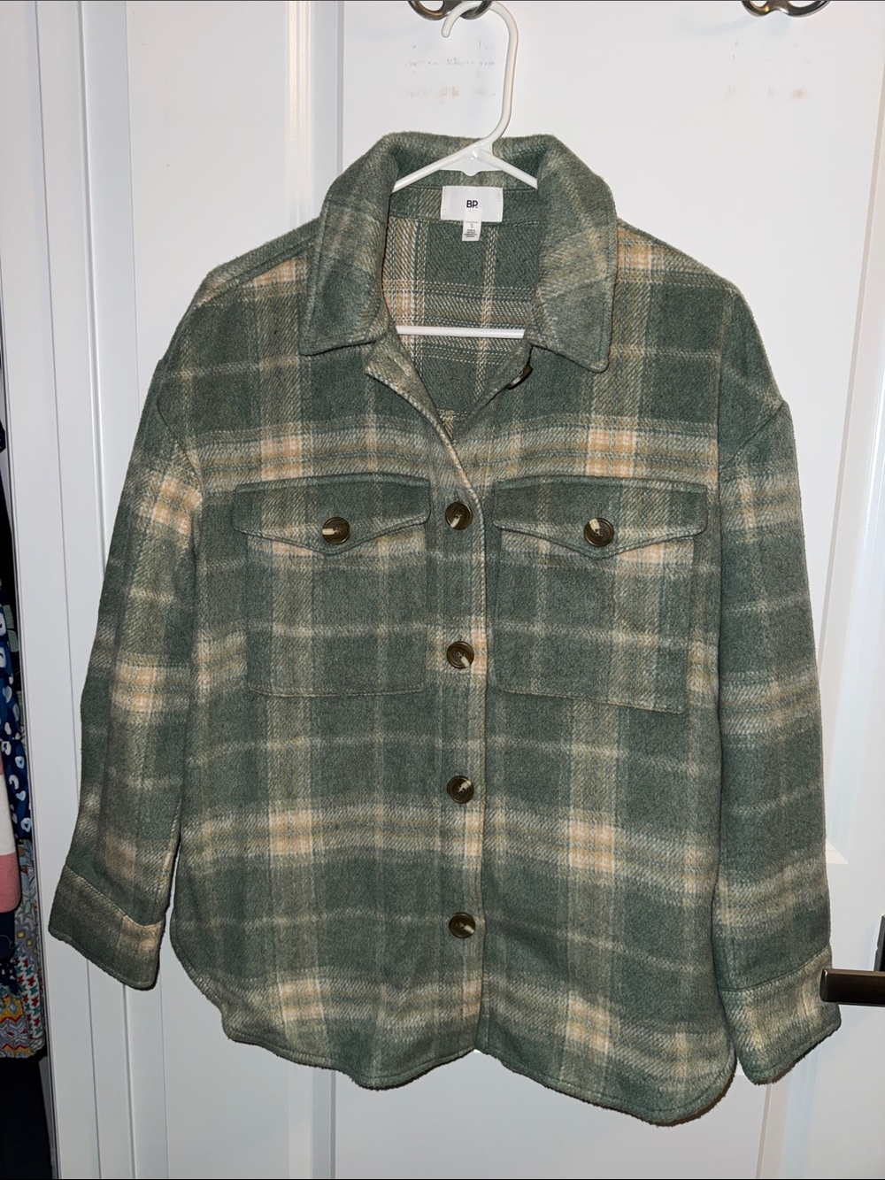 BP Cream Green Plaid Shacket Jacket